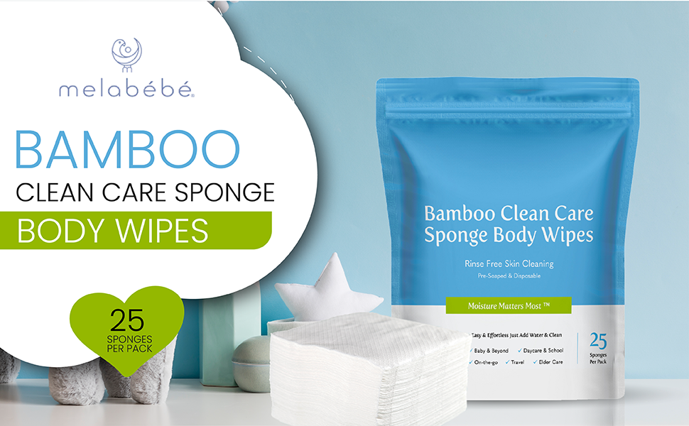 Bamboo Clean Care Sponge Body Wipes (1 pack of 25 wipes)