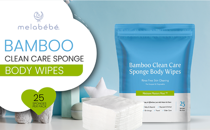 Bamboo Clean Care Sponge Body Wipes (1 pack of 25 wipes)