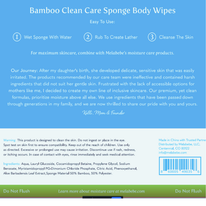 Bamboo Clean Care Sponge Body Wipes (1 pack of 25 wipes)