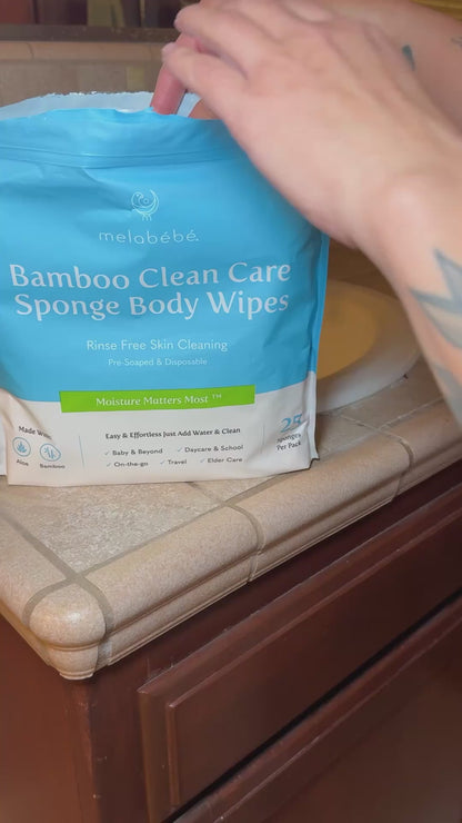 Bamboo Clean Care Sponge Body Wipes (1 pack of 25 wipes)